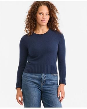 On 34th 100% Cashmere Crewneck Shrunken Pullover Sweater - Blue