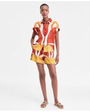 INC International Concepts Printed Button Down Camp Shirt Matching Drawstring Shorts Exclusively At Macys - Red