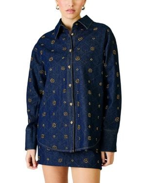 Line & Dot Attina Beaded Denim Jacket - Blue