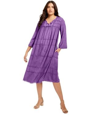 June + Vie June + Vie Plus Size Acid Wash Peasant Dress - Purple