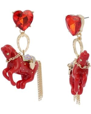 Betsey Johnson Faux Stone Horse Drop Earrings - Red