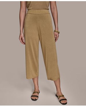 Donna Karan Cropped Metallic Knit Pull-on Pants - Natural
