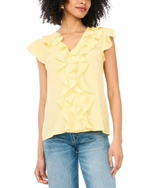SAM & JESS Short Flutter-sleeve V-neck Top - Yellow