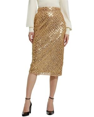Mac Duggal Embellished Mesh Fitted Midi Pencil Skirt - Natural