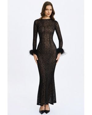 Miss Circle Patricia Leopard Burnout Velvet Mesh Backless Maxi Dress - White