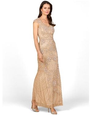 Lara Beaded Cap Sleeve Gown - Natural