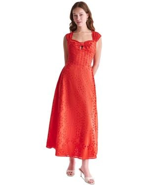 BCBGMAXAZRIA Sweetheart Neck Keyhole Eyelet Maxi Dress - Red