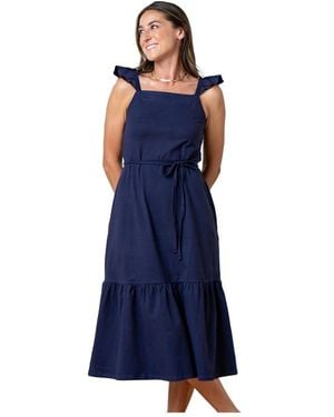 Hope & Henry Organic Flutter Sleeve Knit Flounce Hem Midi Dress - Blue