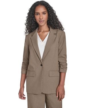 Calvin Klein Petite Novelty Check One Button Jacket - Brown