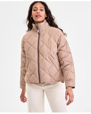 BCBGMAXAZRIA Cropped Diamond Quilted A-line Jacket - Brown