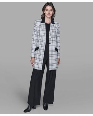 KARL LAGERFELD Checkered Contrast Long Jacket - Gray