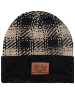 Levi's Brushed Plaid Sherpa Beanie - Black