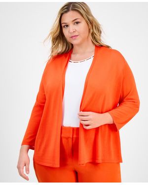 Kasper Plus Size 3/4-sleeve Open-front Cardigan - Orange