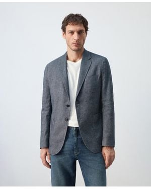 Mango Slim Fit Linen Cotton-blend Blazer - Blue