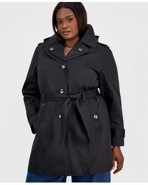 London Fog Plus Size Single-breasted Hooded Belted Trench Coat - Black