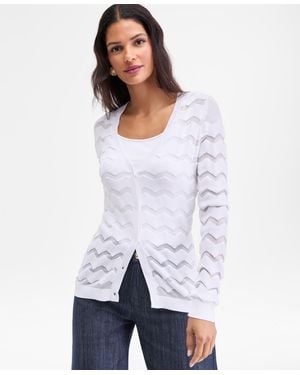 INC International Concepts Chevron Stitch Cardigan - White