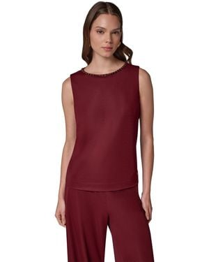 Donna Karan Dk609 Beaded Boat-neck Sleeveless Camisole - Red