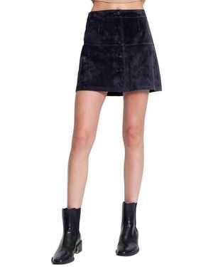 Central Park West Scarlet Genuine Suede Button Skirt - Blue