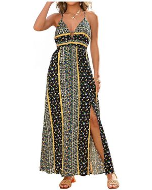 CUPSHE Floral Print Halter Neck Side Slit Maxi Dress - Green