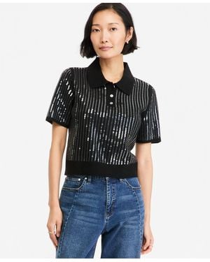 On 34th Short Sleeve Sequin Polo Sweater - Black