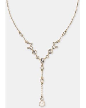 Anne Klein Crystal & Imitation Pearl Station Lariat Necklace - Metallic