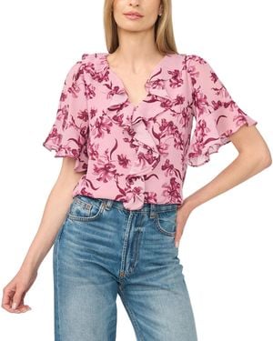 Cece V-neck Short-flutter Sleeve Blouse - Blue