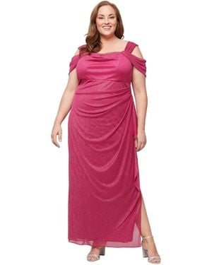 Alex Evenings Plus Size Draped Cold-shoulder Dress - Pink