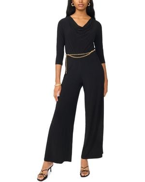 Msk 3/4-sleeve Cowl Neck Jumpsuit - Black