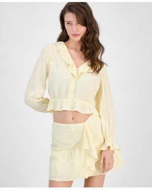 Guess Long-sleeve Button-front Shaelo Top - Natural