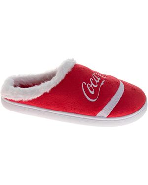 Coca Cola Classic Script Casual Slippers Cozy Soft Lined Warm Indoor Comfort Shoes - Red