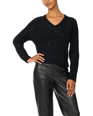 Vince Camuto V-neck Sequin Ribbed-knit Sweater - Black