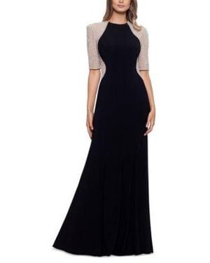Xscape Beaded Sleeve Scuba Crepe Gown - Blue