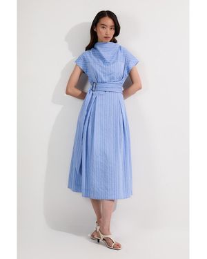 Karen Millen Belted Woven Midi Shirt Dress - Blue