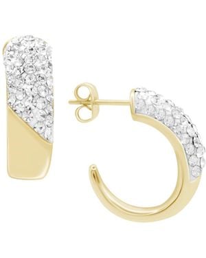 Essentials Clear Crystal Pave J Hoop Earring - Metallic