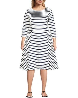 Lands' End Plus Size Starfish 3/4 Sleeve Dress - Blue