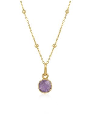 Spero London Amethyst Round Pendant Necklace With Beaded Chain - Metallic