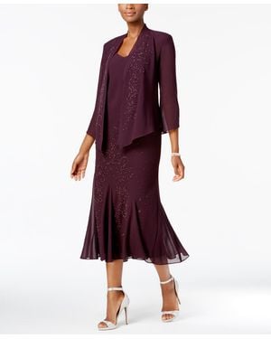 R & M Richards Dress And Jacket, Embellished Chiffon - Purple