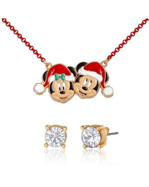 Disney Mickey & Minnie Santa Necklace & Stud Earrings Set - Multicolor