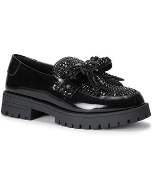 Kurt Geiger Bow Crystal Lug-sole Leather Loafers - Black