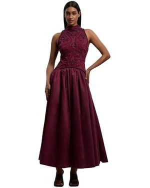 Karen Millen Taffeta High Neck Fit And Flare Dress - Red