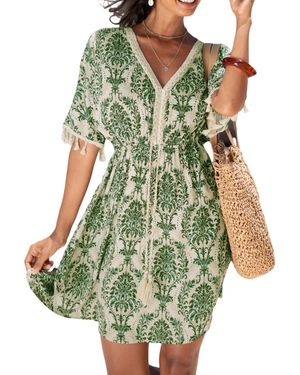 CUPSHE Blue Boho V-neck Mini Beach Dress - Green