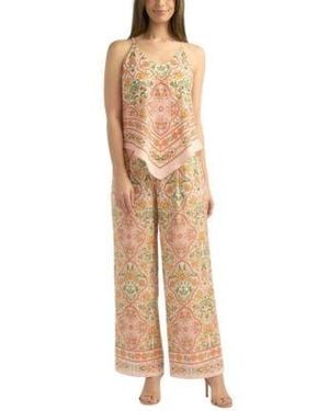 Bcx Printed Sleeveless Top Wide Leg Pant Set - Natural