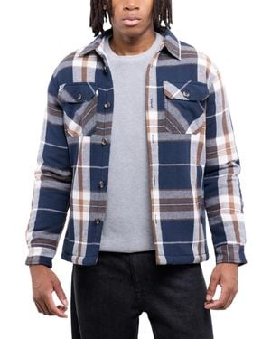 Xray Jeans Cotton Plaid Flannel Button-up Shirt Jacket With Faux Shearling Lining - Blue