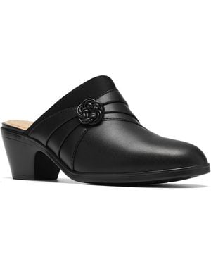 Clarks Emily2 Eliza Block Heel Leather Mules - Black