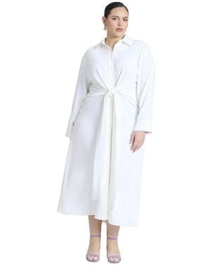 Eloquii Plus Size Tie Front Oversized Shirt Dress - White