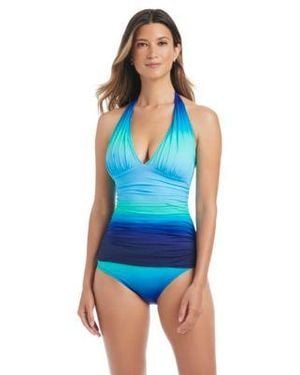 Bleu Rod Beattie Draft V Neck Tankini Top Full Coverage Hipster Bottoms - Blue