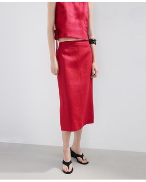 Mango Linen Midi Skirt - Red