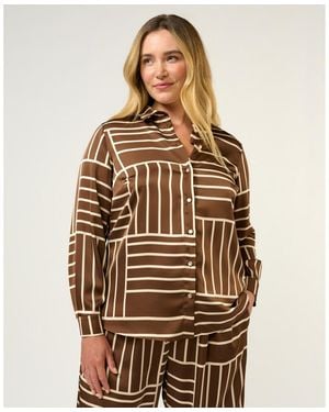Estelle Plus Sizes Josie Geometric Collared Button-front Satin Shirt - Brown