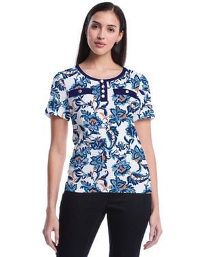 Rafaella Petite Botanical Short-sleeve Top - Blue