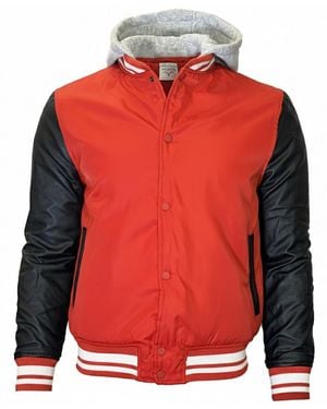 Q Active Ribbed Collar Hooded Varsity Jacket - Red